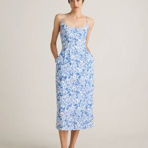Quince Blue and White Floral Spaghetti-Strap Maxi Dress